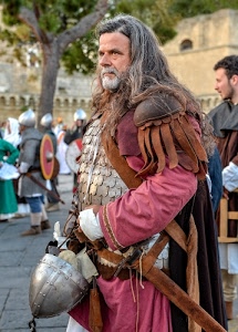 elmo, costume, barba, rievocazione, capelli, albero, uomo, spada, medievale, sfocato, armatura, corazza, rosso, verde, guerriero, ritratto, naso, soldato