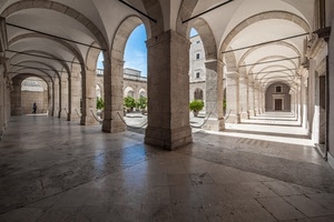 colonne, archi, portici, prospettiva, chiostro, portico, catene, cortile