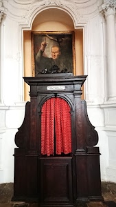 confessionale, rosso, legno, quadro, tenda, chiesa, bianco, marrone, interno, colonna, dipinto, arco, tendine, sacramento