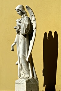 angelo, ombra, statua, ali, marmo, muro