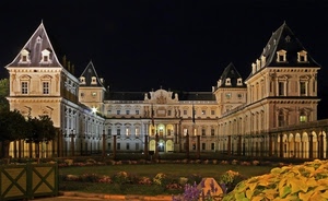 castello, notte, palazzo, fiori, notturno, torino, luci, abbaini, prato, finestre, aiuola, alberi