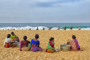 mare, spiaggia, sabbia, donne, onde, pescatori, pescare, persone