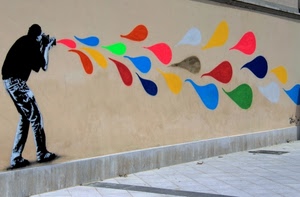 colori, fotografo, muro, murales, rosso, verde, blu, murale, gocce, multicolore, azzurro, giallo, nero, persona