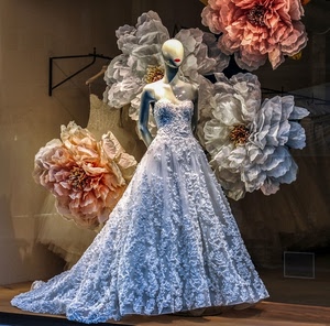 manichino, fiori, vetrina, pizzo, vestito, abito, sposa, azzurro, rosa, bianco, pizzi